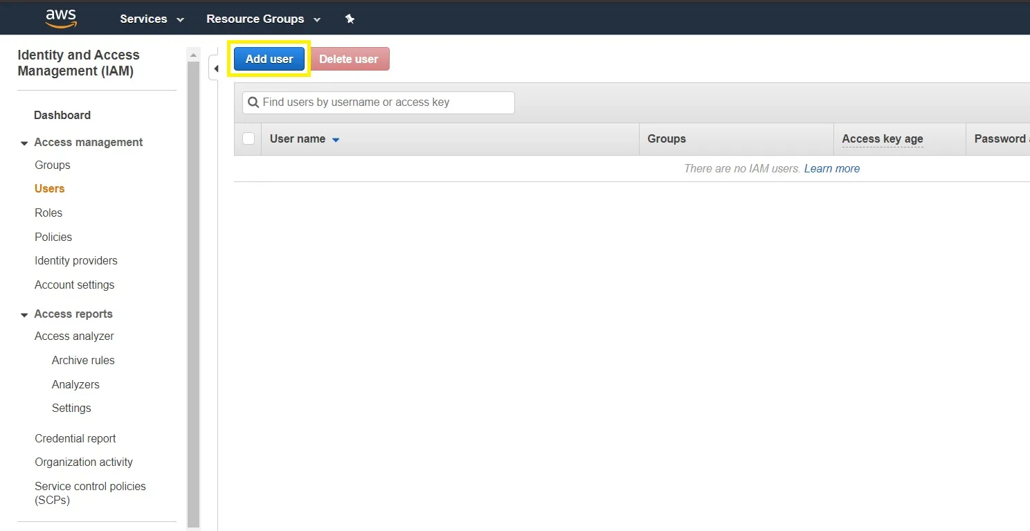 AWS Management Add user