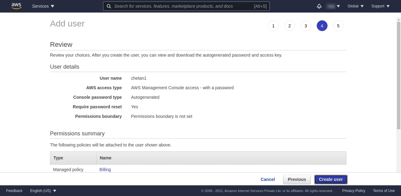 AWS access Create user